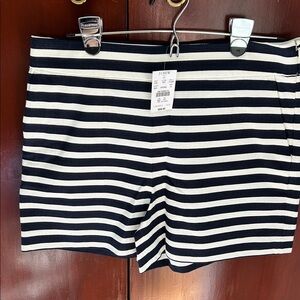 J. Crew High Waist Striped Shorts - Navy and White